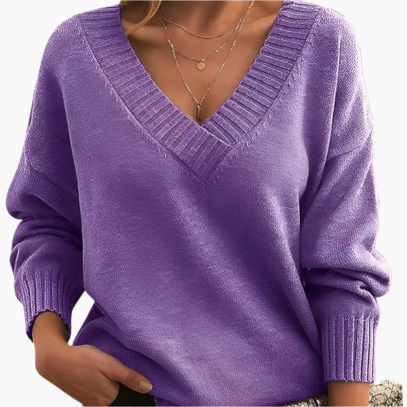 Women's Chic V-Neck Casual Sweater – Elegant Long Sleeve Pullover for Winter