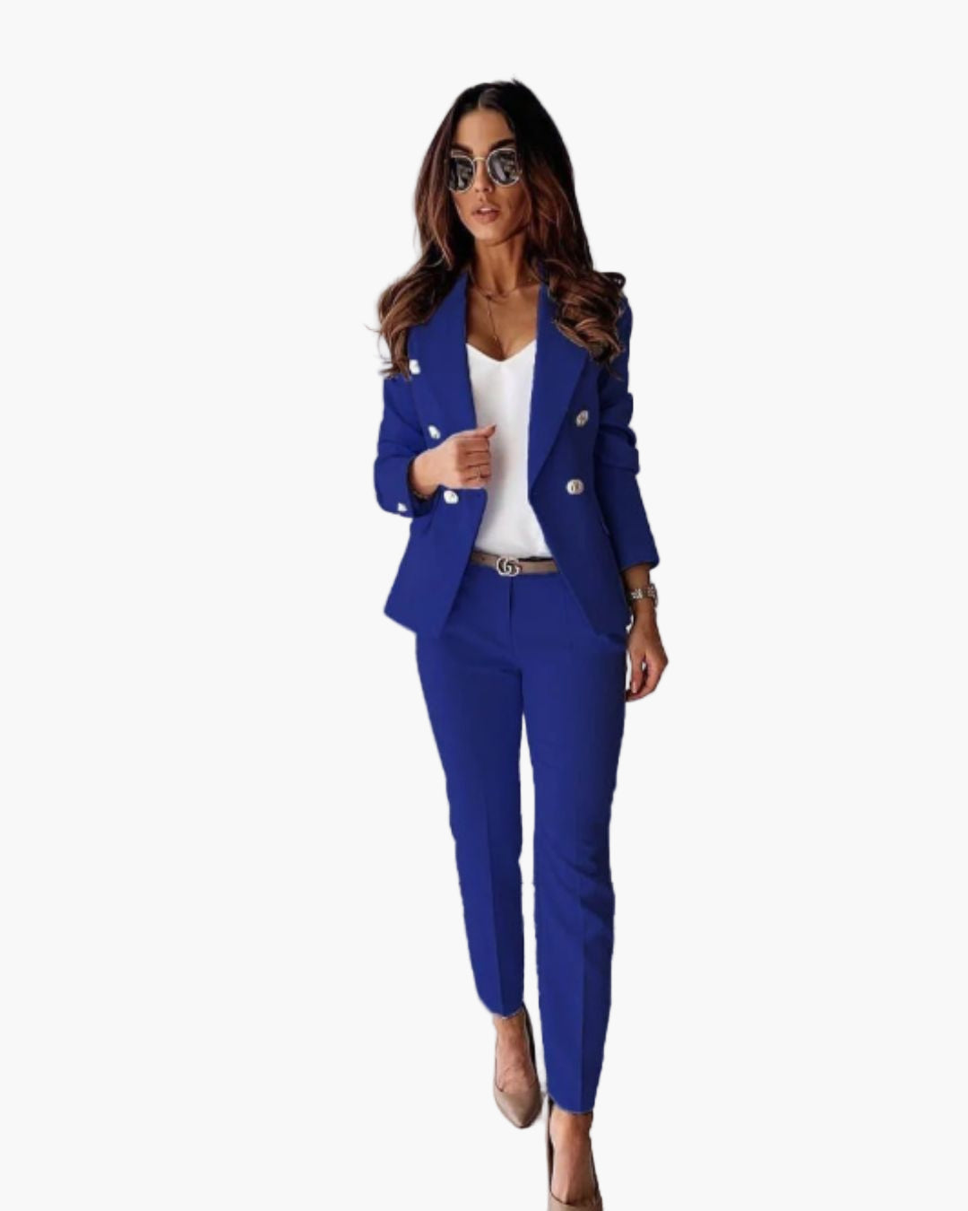 Women's Double-Breasted Business Suit with Tailored Blazer and Pants - Elegant Professional Outfit