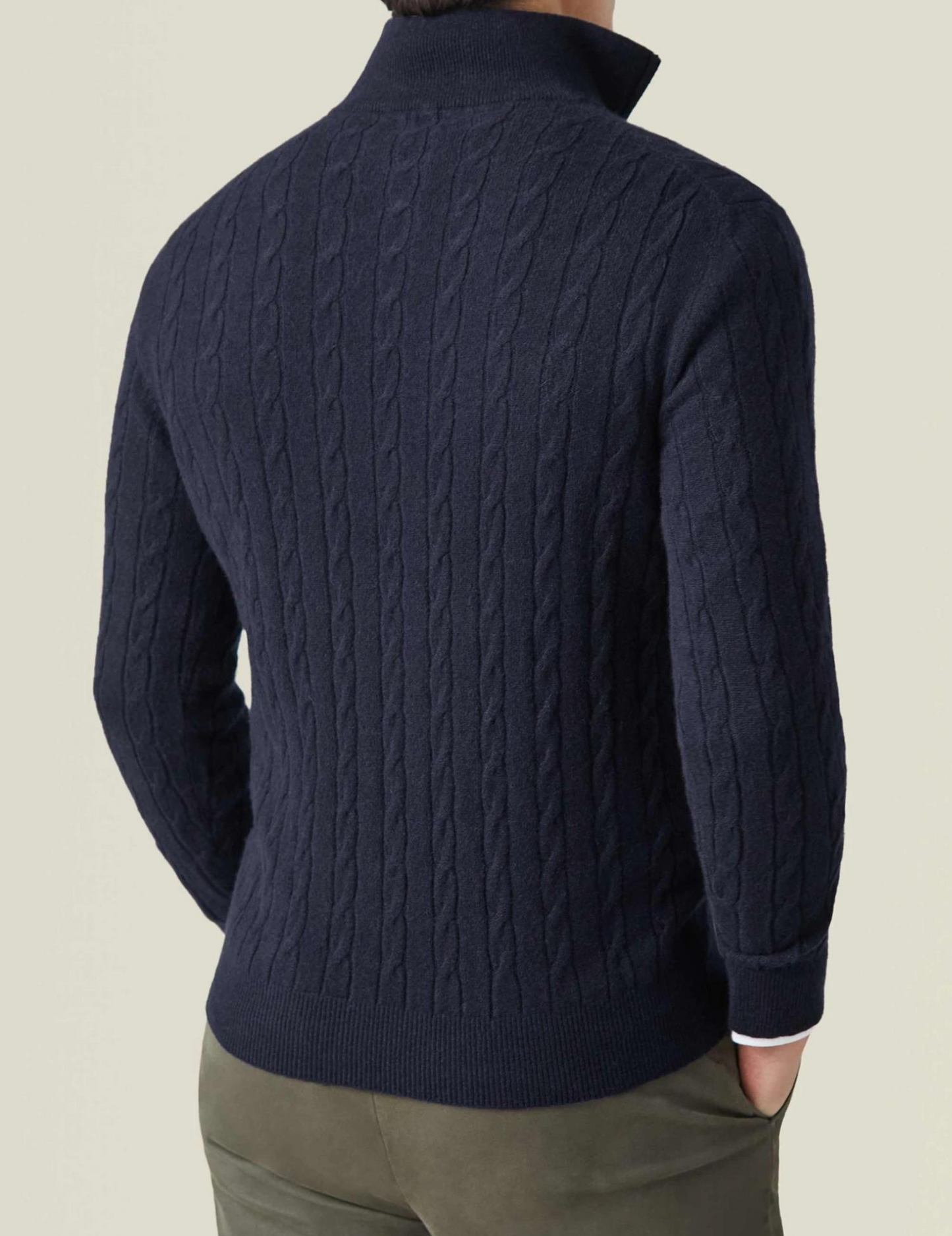 Men's Cable-Knit Quarter-Zip Sweater Classic Business Casual Pullover