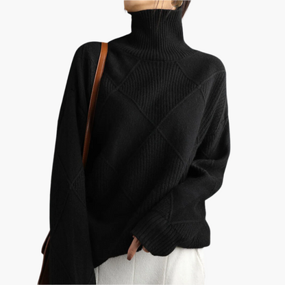 Women's Modern Geometric Knit Turtleneck Sweater - Relaxed Chic Pullover for Everyday Style