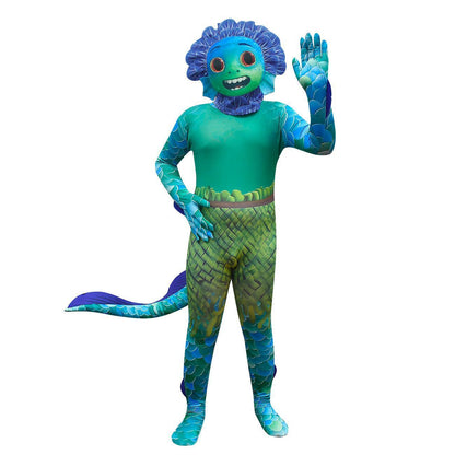 Kids' Halloween Sea Monster Costume Jumpsuit – Cartoon Animal Bodysuit for Boys and Girls