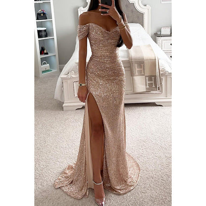 Jade – Sequin Off-Shoulder Split Dress