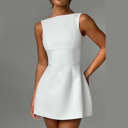 Women's Sleeveless A-Line Mini Dress – Elegant Scoop Back Cocktail Look