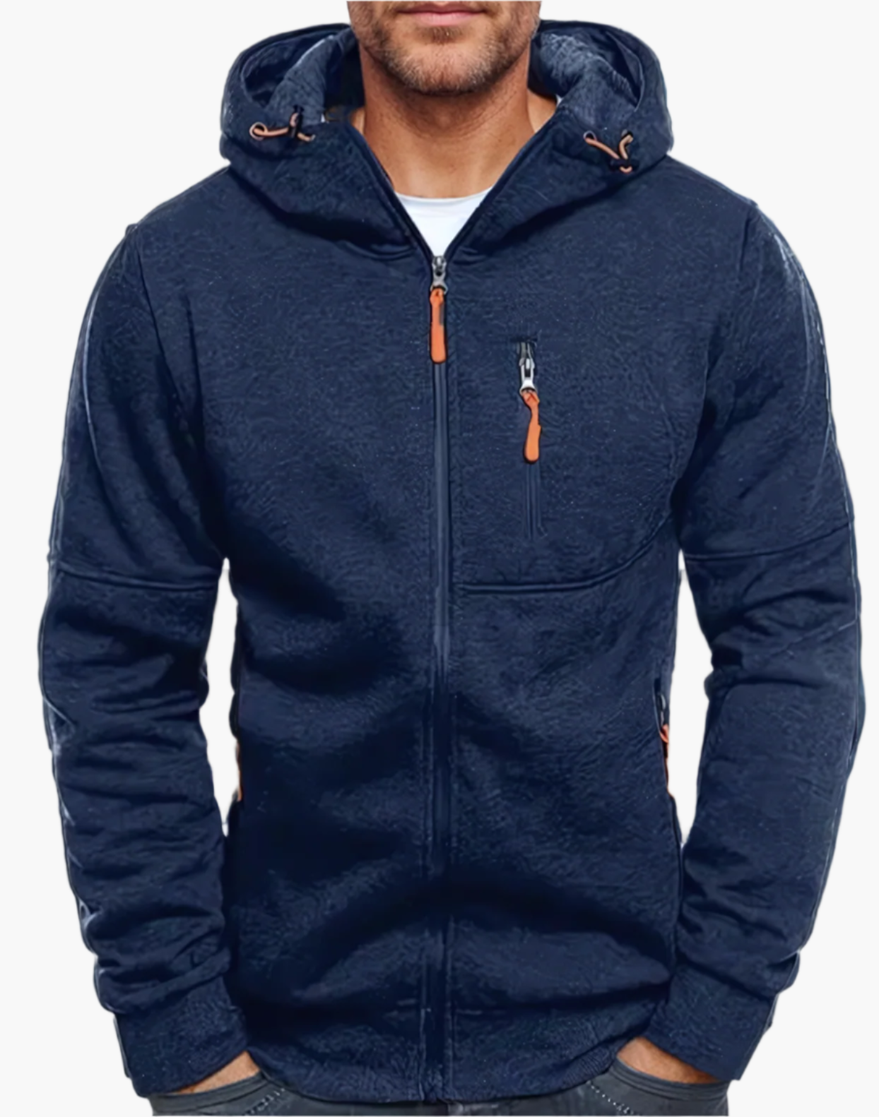 Men's Casual Full Zip Hoodie with Adjustable Drawstring Hood and Pockets