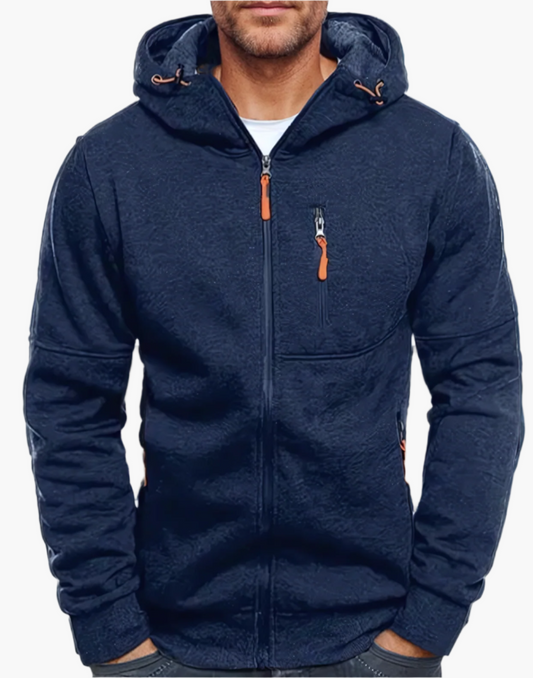 Men's Casual Full Zip Hoodie with Adjustable Drawstring Hood and Pockets