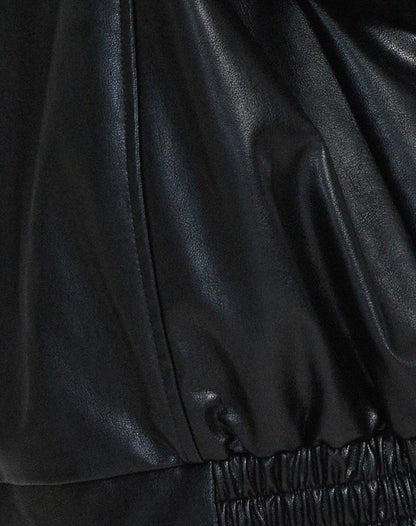 Women's Oversized Faux Vegan Leather Bomber Jacket – Trendy Relaxed Fit for Casual or Night Out