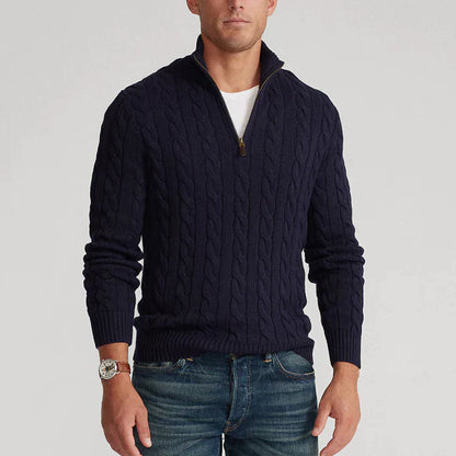 Men's Classic Cable Knit Quarter-Zip Vegan Wool Sweater – Versatile Office & Casual Style
