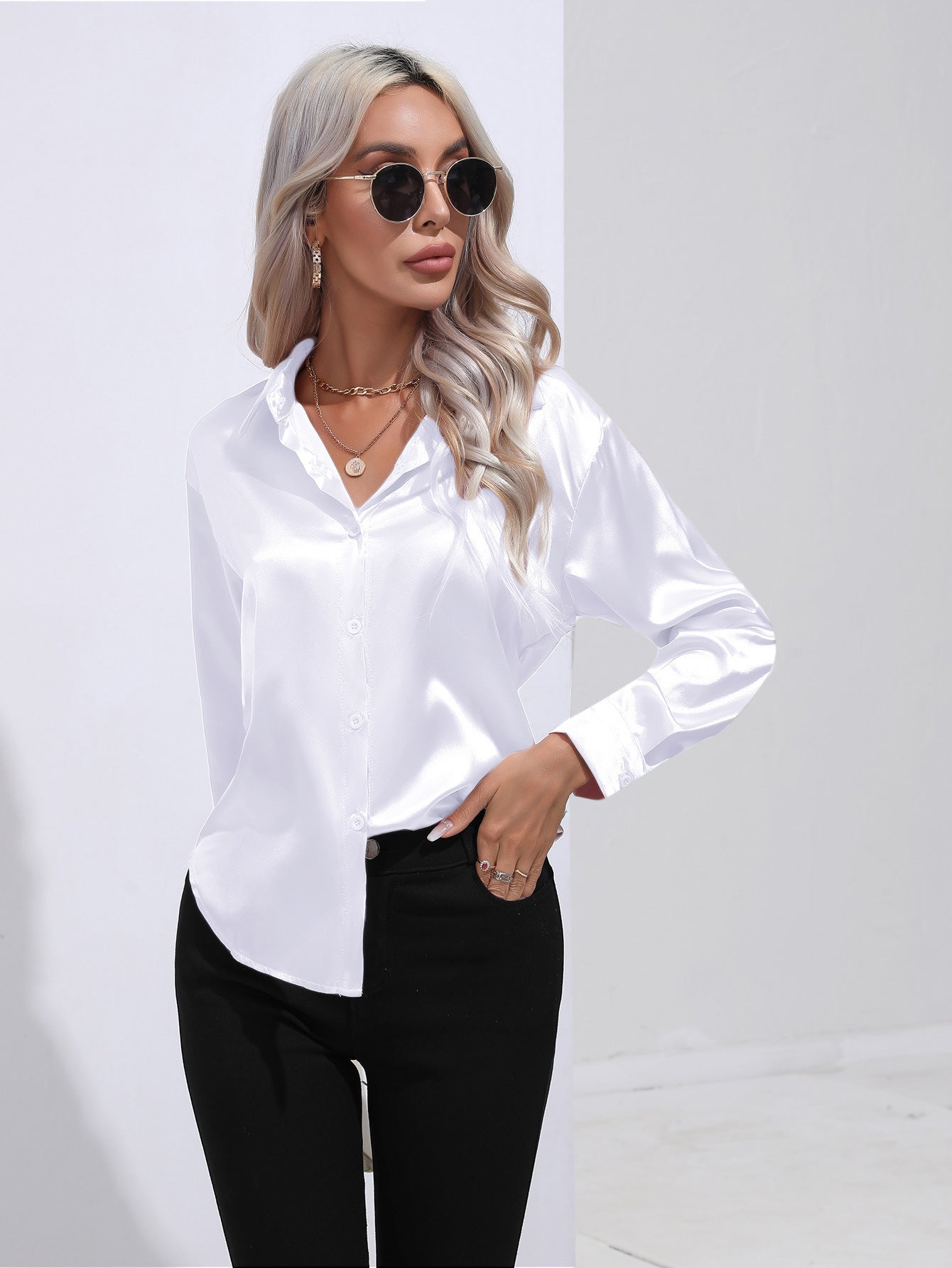 Harriet – Elegant Women's Satin Shirt