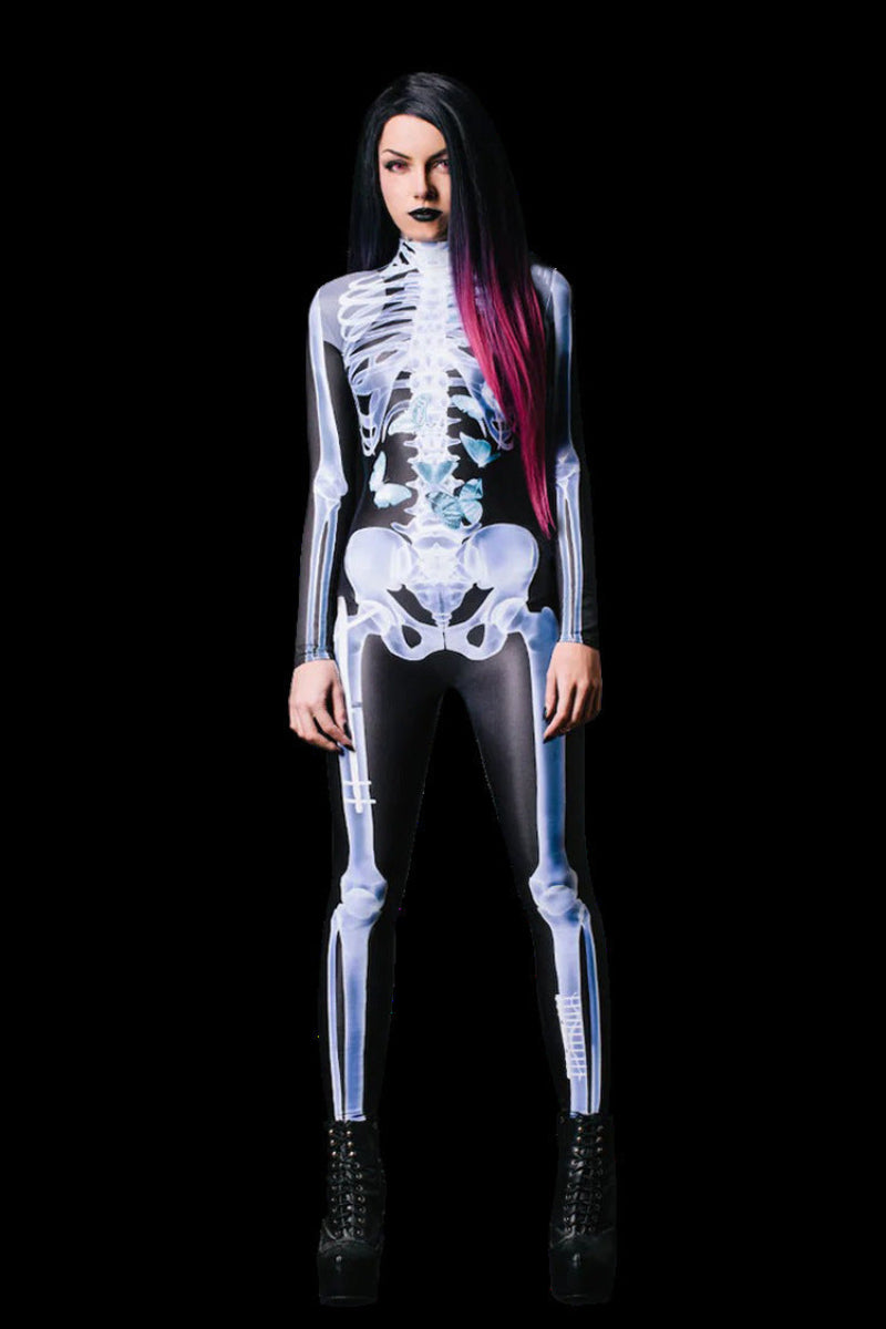 Men's and Women's Halloween Skeleton X-Ray Bodysuit Costume