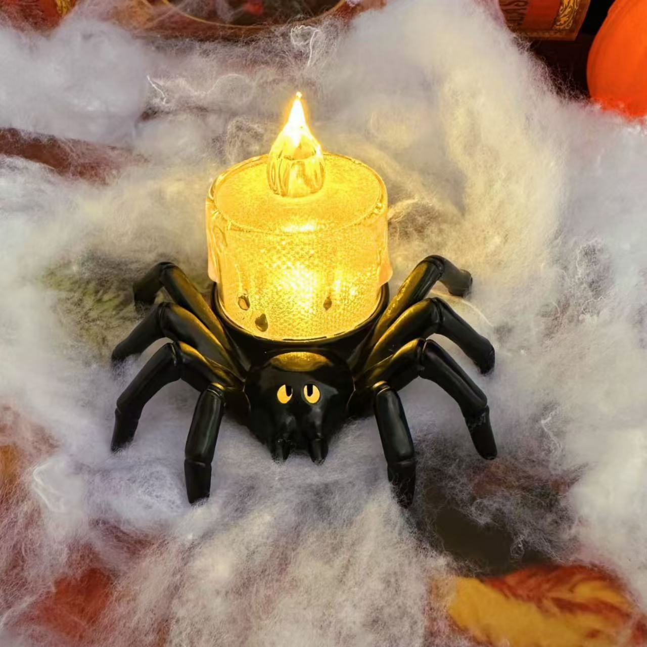 Halloween Spider Candle Lamp Decoration – Spooky Party Prop for Trick-or-Treat & Haunted Houses