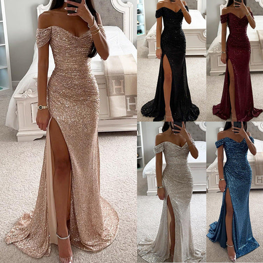 Jade – Sequin Off-Shoulder Split Dress