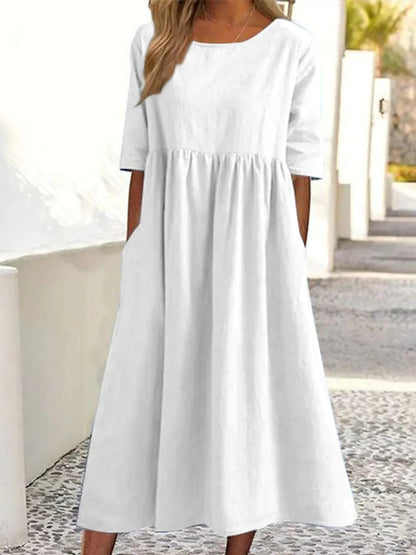 Katy – Fashion Casual Cotton Linen Short Sleeve Pocket Dress