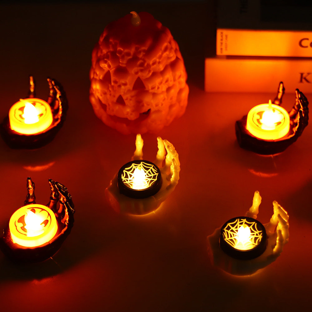 Halloween Skeleton Hand LED Candle Decoration for Spooky Parties and Haunted Houses