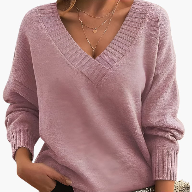 Women's Chic V-Neck Casual Sweater – Elegant Long Sleeve Pullover for Winter