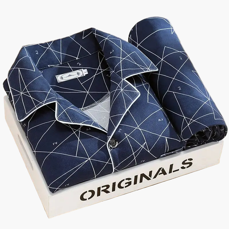 Men's Classic Pajama Set with Feather Print, Stylish Long Sleeve Loungewear for All-Season Comfort
