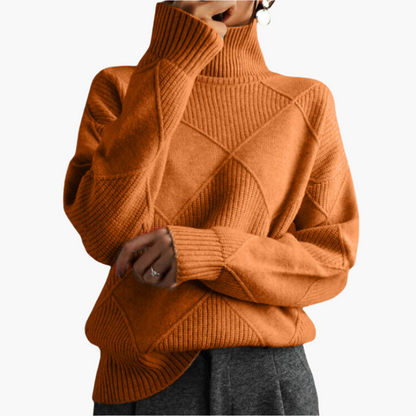 Women's Modern Geometric Knit Turtleneck Sweater - Relaxed Chic Pullover for Everyday Style