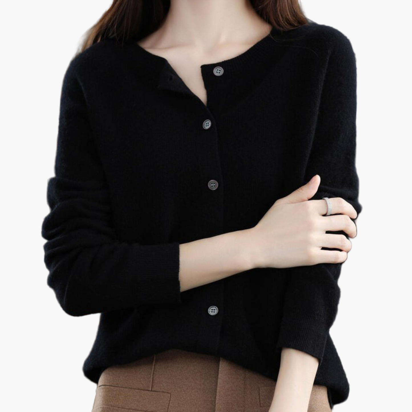 Women's Classic O-Neck Button-Down Cardigan Sweater – Elegant Everyday Layer