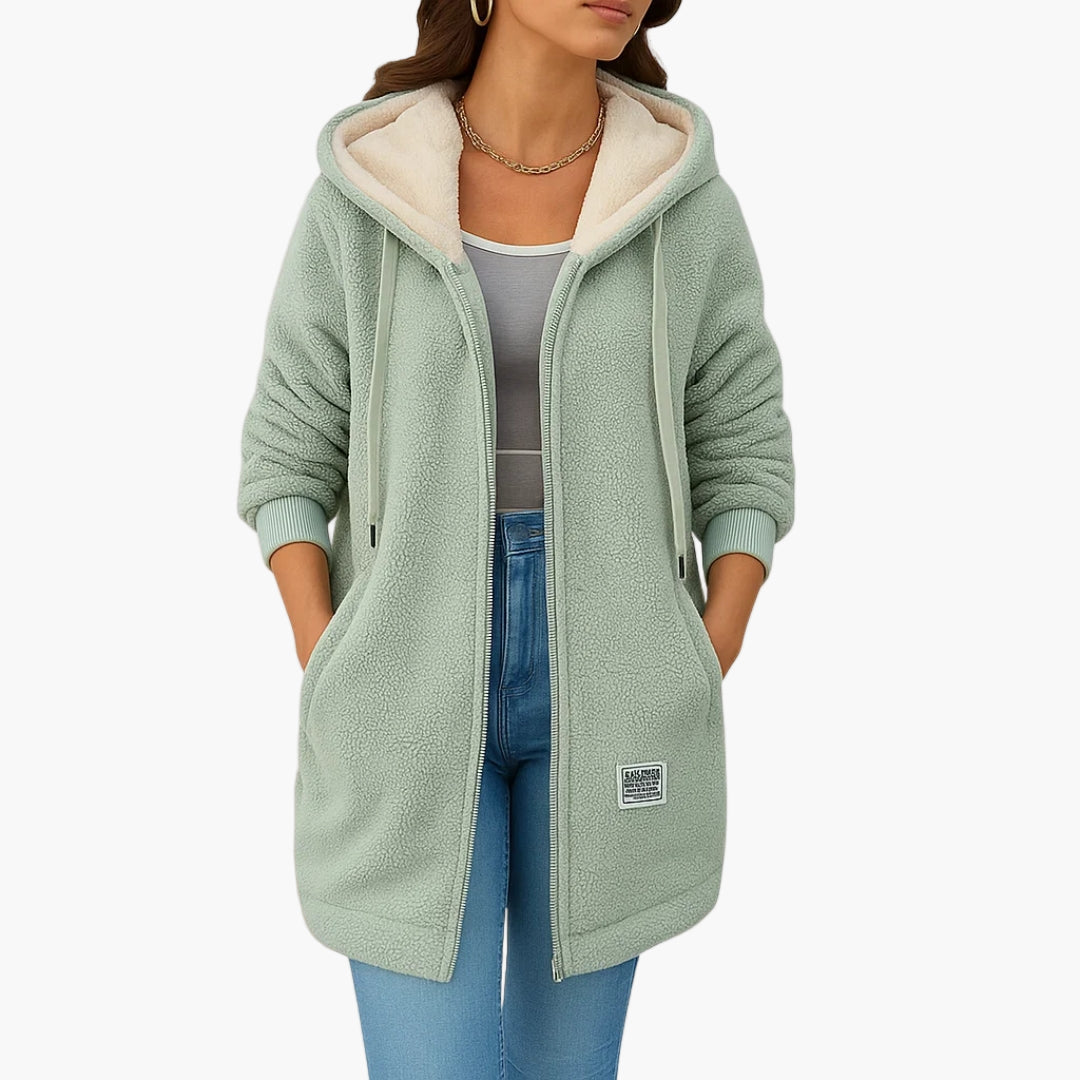Women's Cozy Hooded Fleece Jacket – Casual Warm Longline Cardigan for Everyday Comfort