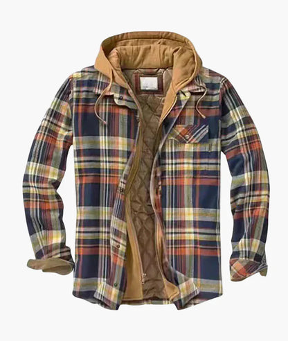 Men's Urban Plaid Hooded Quilted Shirt Jacket – Casual Fall & Winter Outerwear