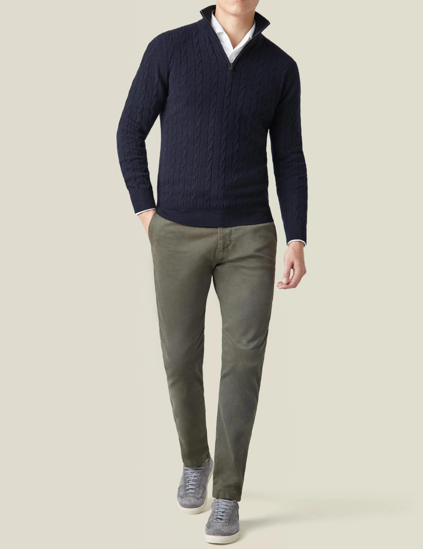 Men's Cable-Knit Quarter-Zip Sweater Classic Business Casual Pullover