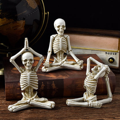 Halloween Skeleton Yoga Figurine Set – Spooky Meditation Decorations for Parties & Home