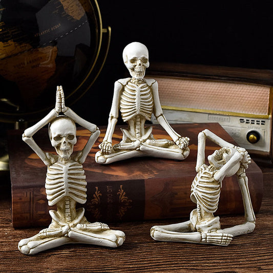 Halloween Skeleton Yoga Figurine Set – Spooky Meditation Decorations for Parties & Home