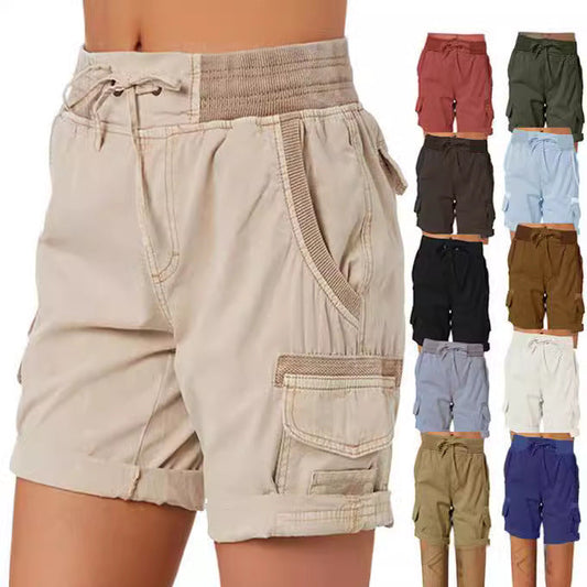 Women's Casual Cargo Shorts with Drawstring Waist and Pockets - Fashion Outdoor Utility