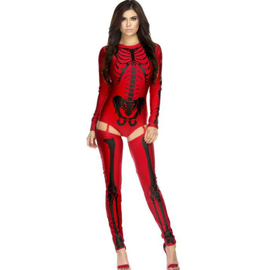 Women's Halloween Skeleton Bodysuit Costume - Spooky Party Outfit