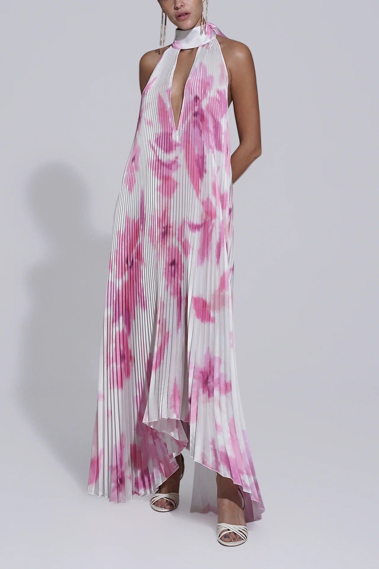 Women’s Halter Neck Pleated Maxi Dress – Bold Statement for Special Occasions
