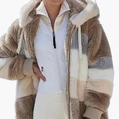 Women's Winter Hooded Plush Jacket with Zipper – Cozy Casual Outerwear for Cold Weather