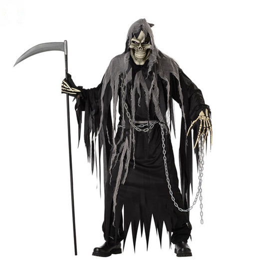 Halloween Grim Reaper Adult Men's Costume with Scythe and Chains - Spooky Party Outfit
