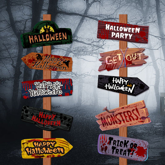 Halloween Party Directional Road Sign Decorations Set - Spooky Paper Signs for Outdoor & Indoor Halloween Decor