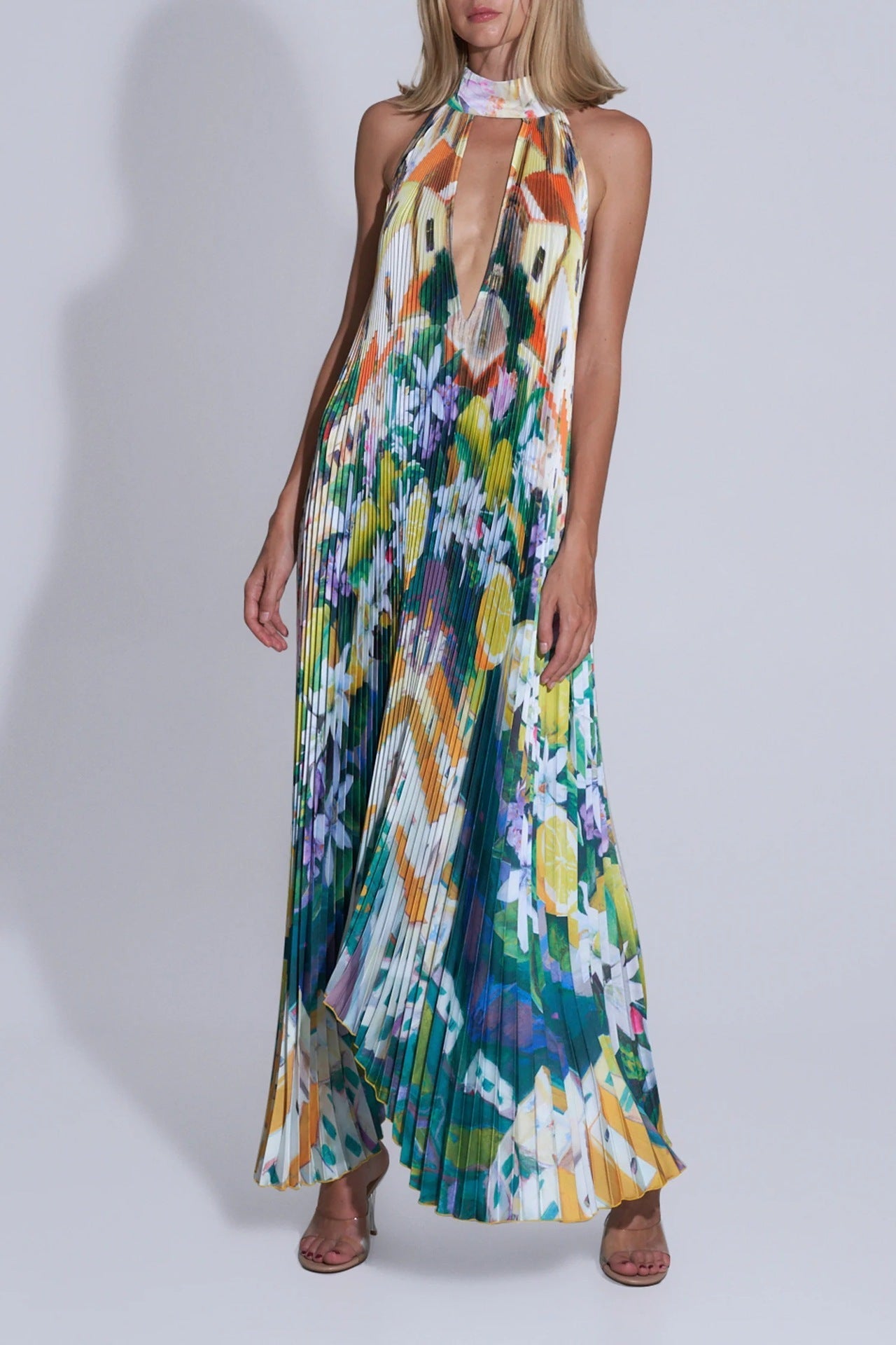 Women’s Halter Neck Pleated Maxi Dress – Bold Statement for Special Occasions