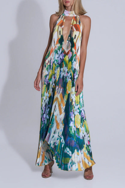 Women’s Halter Neck Pleated Maxi Dress – Bold Statement for Special Occasions