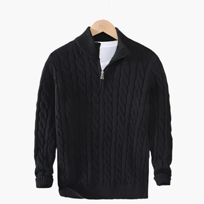 Men's Classic Cable Knit Quarter-Zip Vegan Wool Sweater – Versatile Office & Casual Style