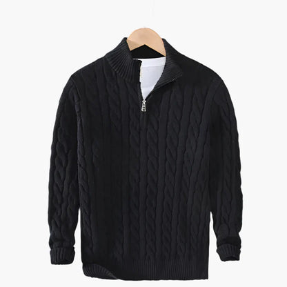 Men's Classic Cable Knit Quarter-Zip Vegan Wool Sweater – Versatile Office & Casual Style