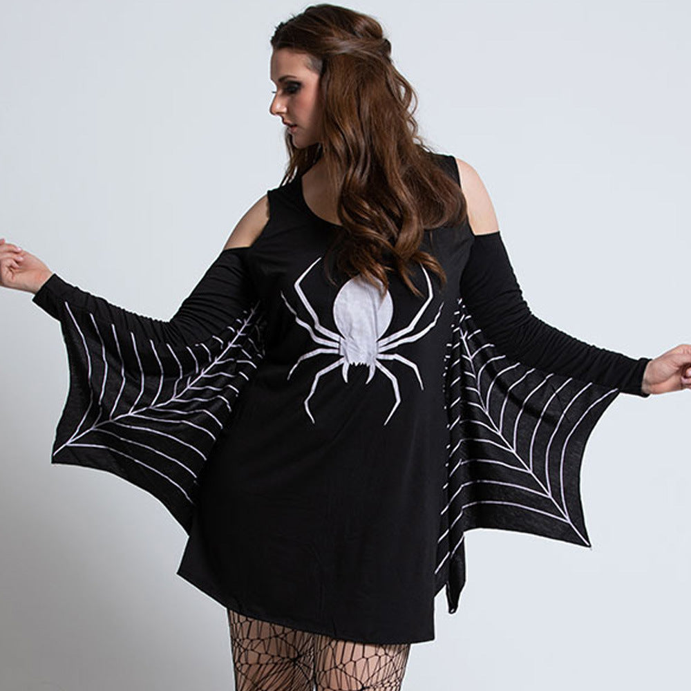Women's Halloween Spider Web Witch Costume Dress Plus Size - Fun Party Outfit