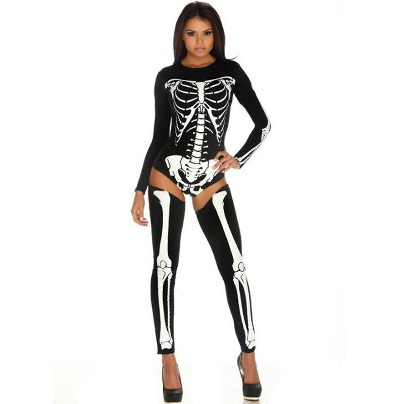 Women's Halloween Skeleton Bodysuit Costume - Spooky Party Outfit