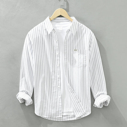 Men’s Casual Striped Long Sleeve Shirt with Classic Button-Down Design