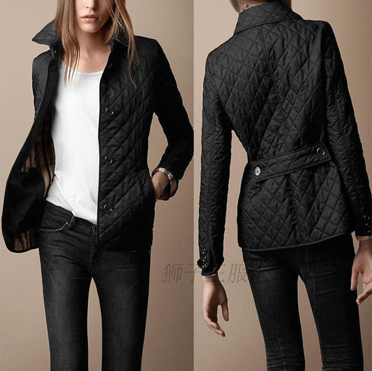Women's Quilted Slim-Fit Lapel Jacket – Casual Lightweight Outerwear
