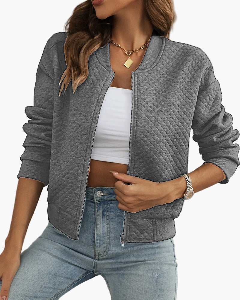 Women's Quilted Bomber Jacket Casual Lightweight Versatile Outerwear