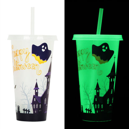 Halloween Glow-in-the-Dark Reusable Tumbler Cup with Straw – Spooky Party Drinkware