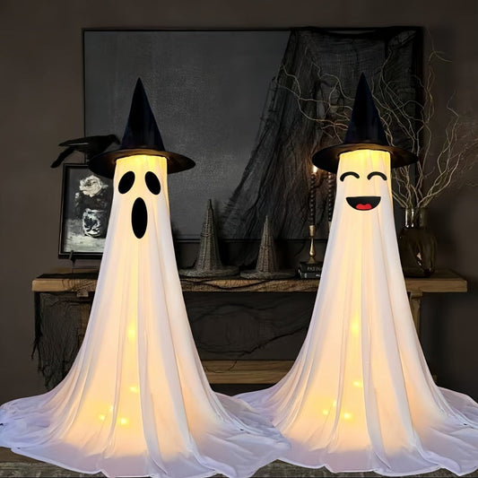 Halloween Ghost Witch Hat Light-Up Decoration for Parties and Spooky Home Decor