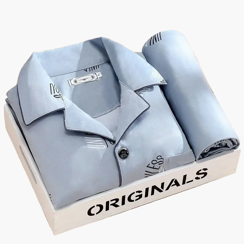 Men's Classic Pajama Set with Feather Print, Stylish Long Sleeve Loungewear for All-Season Comfort