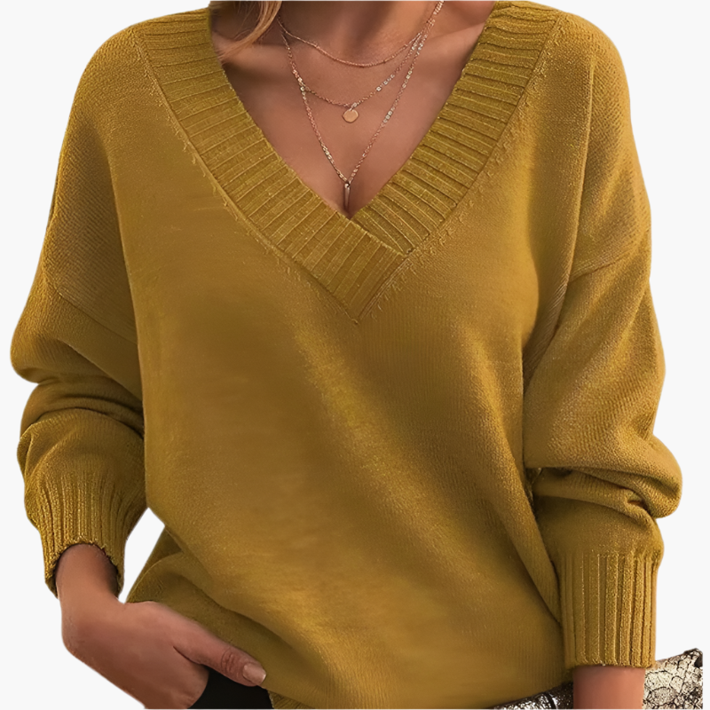 Women's Chic V-Neck Casual Sweater – Elegant Long Sleeve Pullover for Winter