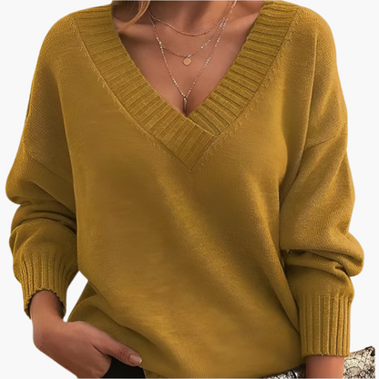 Women's Chic V-Neck Casual Sweater – Elegant Long Sleeve Pullover for Winter