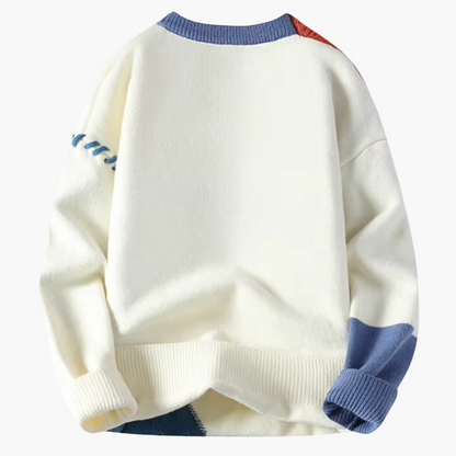 Men's Premium Merino Wool Patchwork Sweater – Modern Knitted Pullover for Autumn and Winter