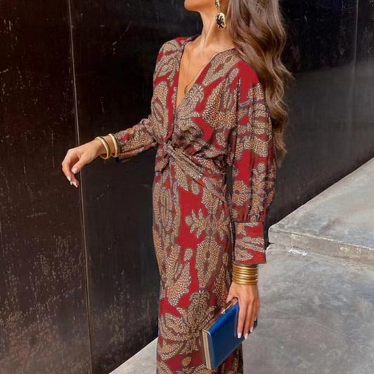 Tracy – Nine-Quarter Sleeve V-Neck Painted Dress