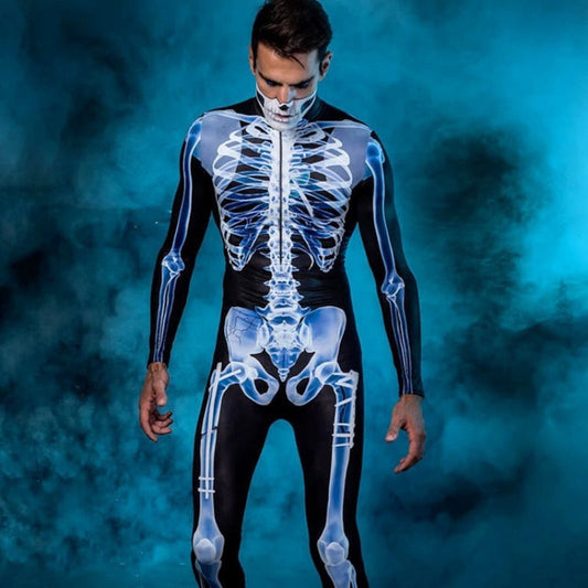 Men's and Women's Halloween Skeleton X-Ray Bodysuit Costume