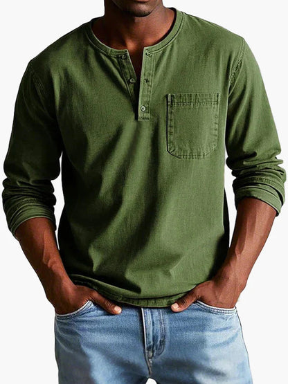 Men's Vintage Long Sleeve Henley Shirt Casual Classic Style